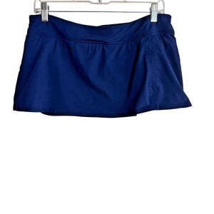 Lands' End Navy Blue Swim Skirt Size 10 Flounce Built-In Brief Modest Swimwear